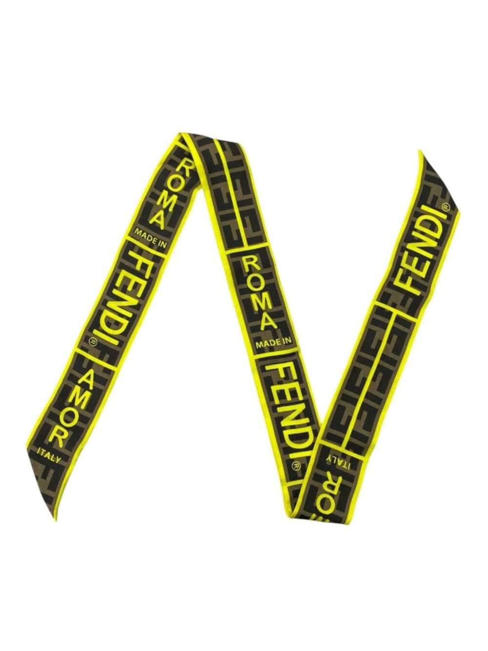 Fendi Twilly Scarf FF Logo Brown Yellow Italy